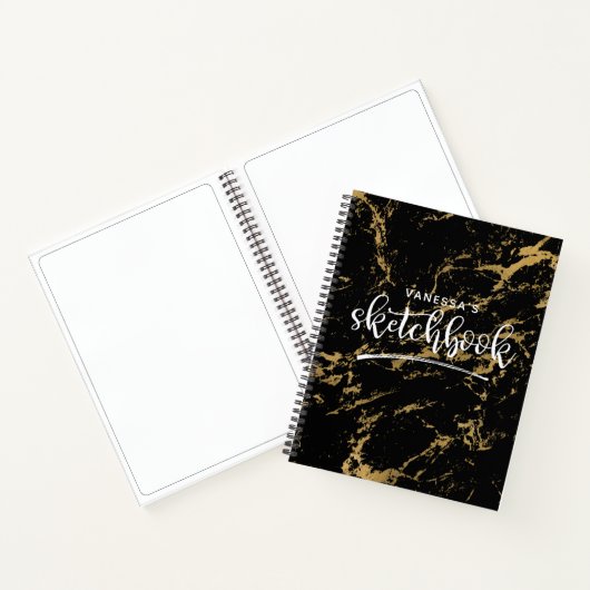 Elegant artiest Sketchbook Jouw naam Black Marmer Notitieboek (Binnen)