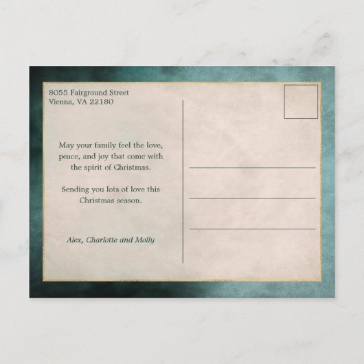 Elegant Artisan Green met gouden penseelfoto Feestdagenkaart (Achterkant)