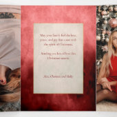 Elegant Artisan Red w/Gold Brush Streke Foto Drieluik Kaart (Binnenkant midden)