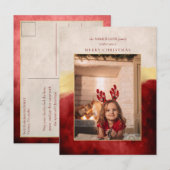 Elegant Artisan Red w/Gold Brush Streke Foto Feestdagenkaart (Voorkant / Achterkant)