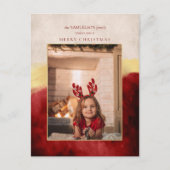 Elegant Artisan Red w/Gold Brush Streke Foto Feestdagenkaart (Voorkant)