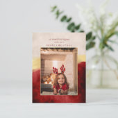 Elegant Artisan Red w/Gold Brush Streke Foto Feestdagenkaart (Staand voorkant)