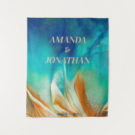 Elegant Artistic Blue Weddenschap Foto Booth Backd Wandkleed