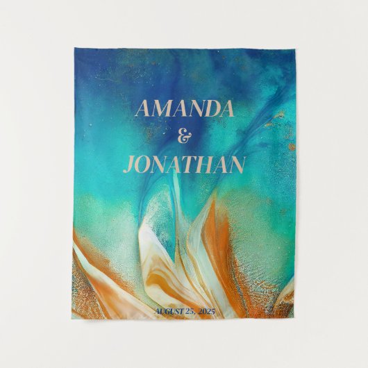 Elegant Artistic Blue Weddenschap Foto Booth Backd Wandkleed (Voorkant)