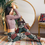 Elegant artistiek etnisch zwart rood wit patroon leggings<br><div class="desc">Zwart is de kleur van intensiteit, elegantie en verfijning. Er is geen betere manier om deze eigenschappen uit te drukken dan met dit stammenpatroon. Dit etnische patroon is een unieke manier om kunst toe te voegen aan je cadeau of persoonlijke objecten. Dit ontwerp bevat etnische stammengedaante hartvormen die in een...</div>