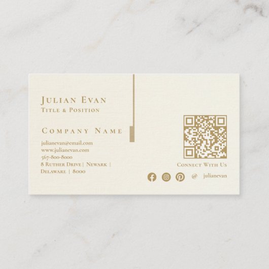 Elegant artistiek ivoor wit romig goud monogram visitekaartje (Achterkant)