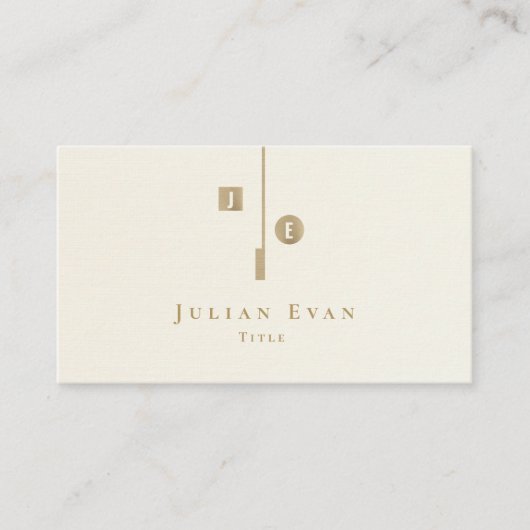 Elegant artistiek ivoor wit romig goud monogram visitekaartje (Voorkant)