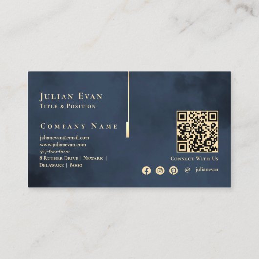 Elegant Artistiek Monogram Marine Blauw Goud Visitekaartje (Achterkant)