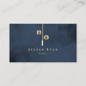 Elegant Artistiek Monogram Marine Blauw Goud Visitekaartje (Voorkant)