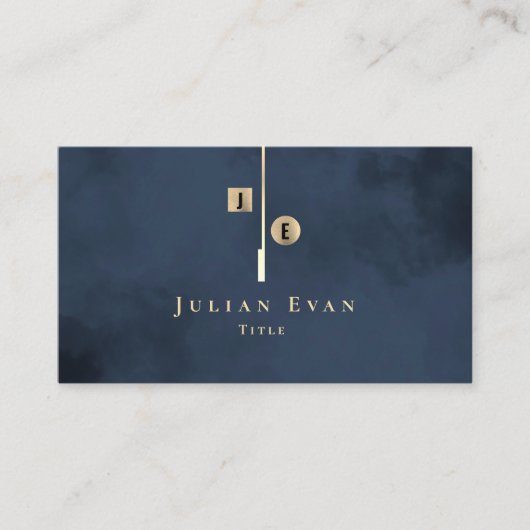 Elegant Artistiek Monogram Marine Blauw Goud Visitekaartje (Voorkant)