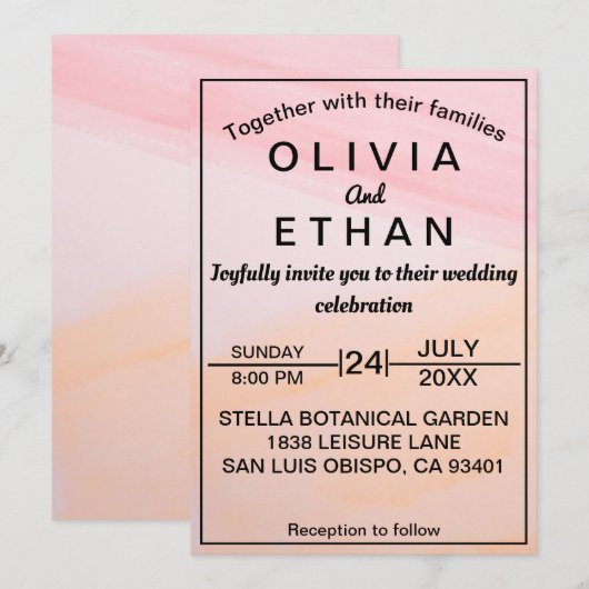 Elegant artistiek roze Sinaasappel Abstract bruilo Kaart (Voorkant / Achterkant)