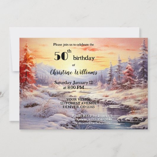 Elegant artistiek volwassen winter verjaardagsfees kaart (Voorkant)