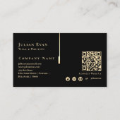 Elegant artistiek zwart en goud monogram visitekaartje (Achterkant)