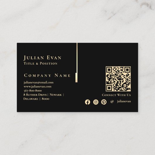 Elegant artistiek zwart en goud monogram visitekaartje (Achterkant)