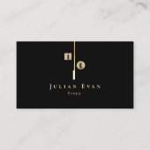 Elegant artistiek zwart en goud monogram visitekaartje (Voorkant)