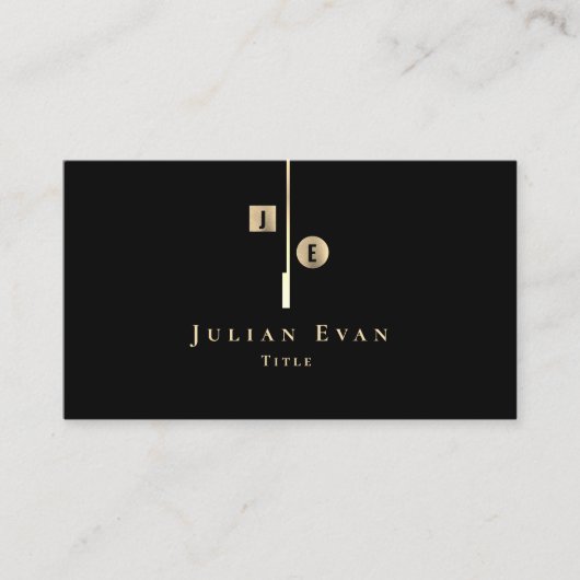 Elegant artistiek zwart en goud monogram visitekaartje (Voorkant)