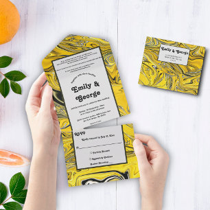 Elegant Artistiek Zwart Goud Abstracte Kunst Trouw All In One Uitnodiging