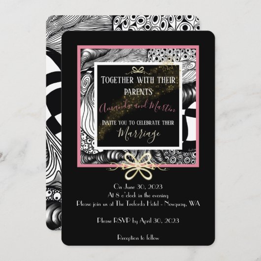 Elegant artistiek zwart wit goud en stoffig roos (Voorkant / Achterkant)