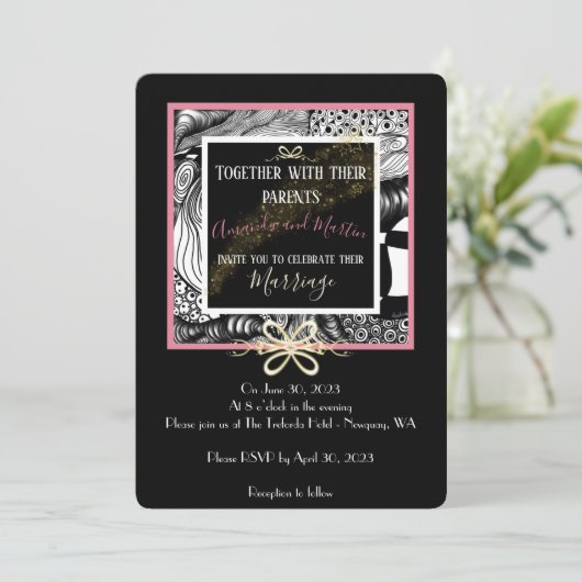 Elegant artistiek zwart wit goud en stoffig roos (Staand voorkant)