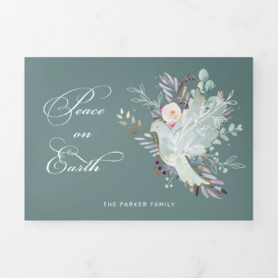 Elegant artistieke Floral Peace on Earth Dove Drieluik Wenskaart