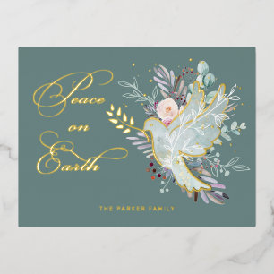 Elegant artistieke Floral Peace on Earth Dove Folie Feestdagen Briefkaart