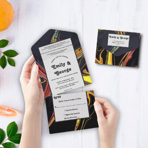 Elegant Artsy Abstract Modern Minimal Chic Wedding All In One Uitnodiging