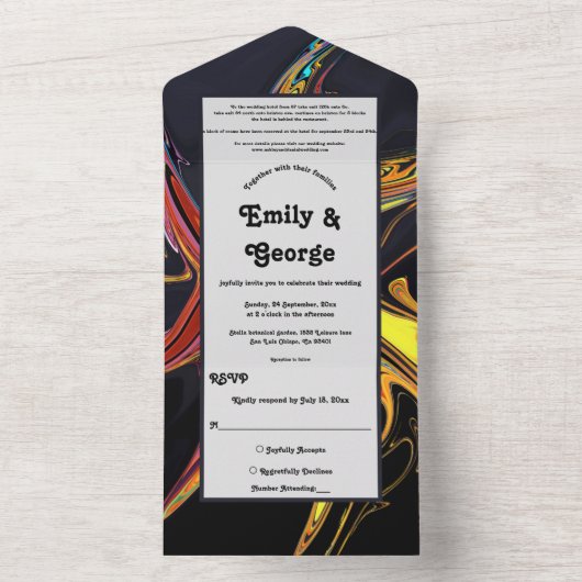 Elegant Artsy Abstract Modern Minimal Chic Wedding All In One Uitnodiging (Binnen)