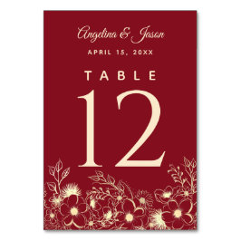 Elegant Artsy Floral Red en Gold Wedding Kaart