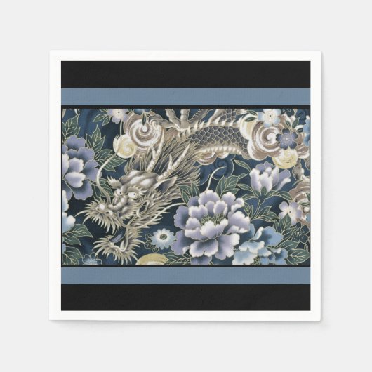 Elegant Asian Dragon Floral Pattern Napkins Servetten (Voorkant)