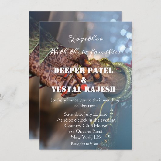 Elegant Asian Indian Wedding Invitation (Voorkant / Achterkant)