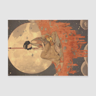 Elegant Asian Moon Sitter Decoupage Crafting Tissuepapier