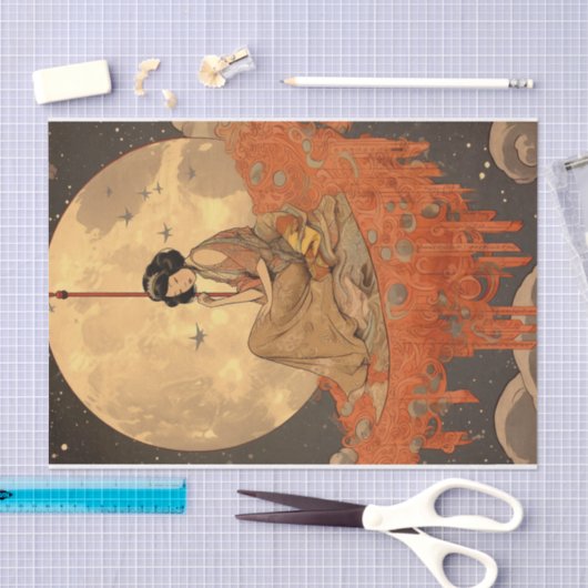 Elegant Asian Moon Sitter Decoupage Crafting Tissuepapier (Craft)