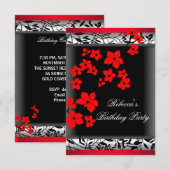 Elegant Asian Red Flowers White black Kaart (Voorkant / Achterkant)