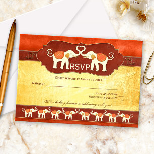 Elegant Asian White Elephants Wedding RSVP Kaart