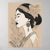 Elegant Asian Woman – Botanical Minimalist Line Ar Poster (Voorkant)