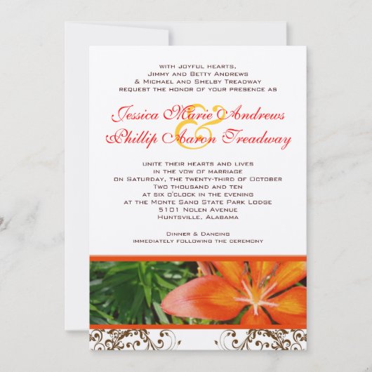 Elegant Asiatic Lily Wedding Invitation Kaart (Voorkant)