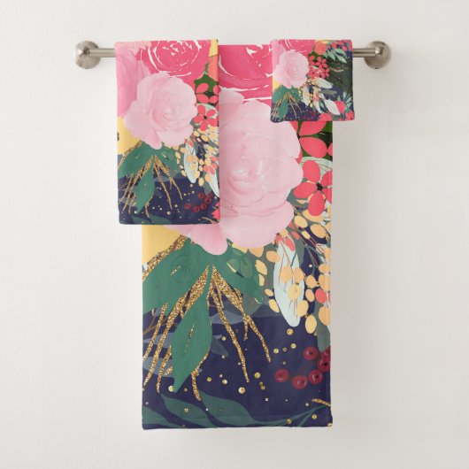 Elegant Astral Aura Winter Floral & Gold Stippen Bad Handdoek (Insitu)