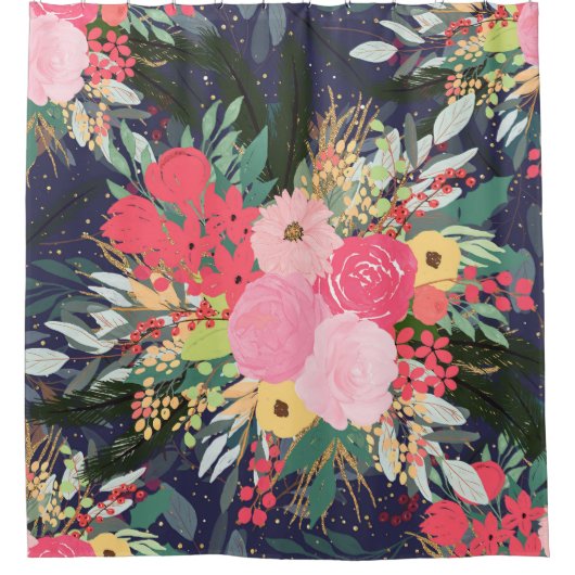 Elegant Astral Aura Winter Floral & Gold Stippen Douchegordijn (Voorkant)