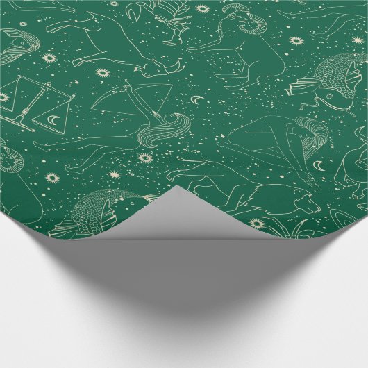 Elegant Astrology Zodiac Green/Gold Cadeaupapier (Hoek)