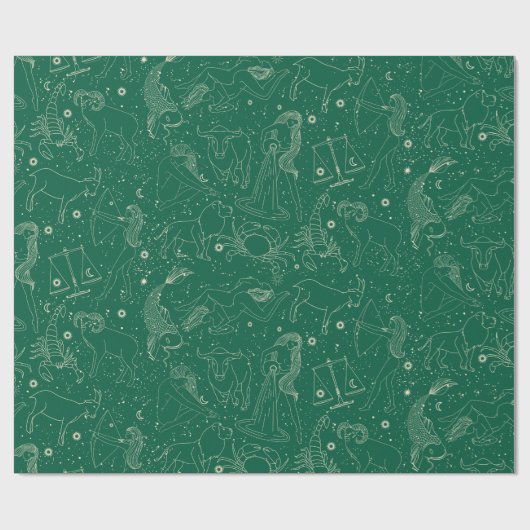 Elegant Astrology Zodiac Green/Gold Cadeaupapier (Vlak)