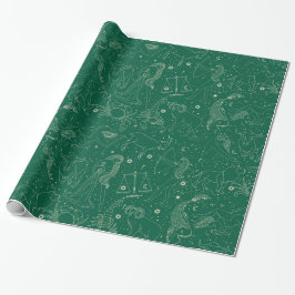 Elegant Astrology Zodiac Green/Gold Cadeaupapier