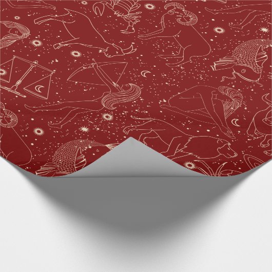 Elegant Astrology Zodiac Red/Gold Cadeaupapier (Hoek)