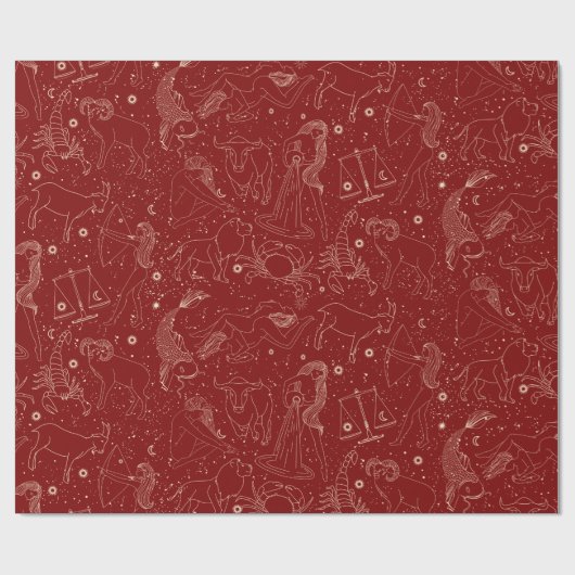 Elegant Astrology Zodiac Red/Gold Cadeaupapier (Vlak)