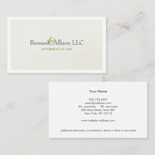 Elegant Attorney Subtle Linen Kijk Visitekaartje (Voorkant / Achterkant)