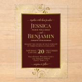 Elegant Auburn Brown & Gold Stylish Text Wedding Acryl Uitnodigingen (Voorkant)