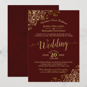 Elegant Auburn & Gold Virtual Wedding Livestream Kaart