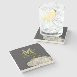 Elegant Autumn Black White Pumpkins Beauty salon Stenen Onderzetter