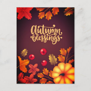 Elegant Autumn Blessings Pumpkin en Leaves Herfst Feestdagenkaart