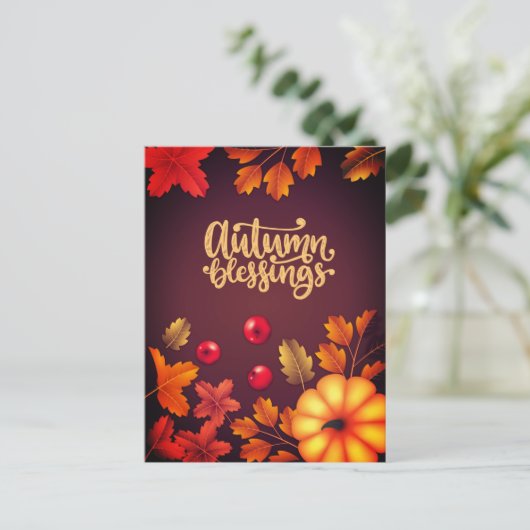 Elegant Autumn Blessings Pumpkin en Leaves Herfst Feestdagenkaart (Staand voorkant)