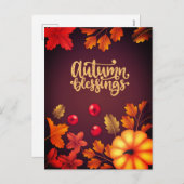 Elegant Autumn Blessings Pumpkin en Leaves Herfst Feestdagenkaart (Voorkant / Achterkant)